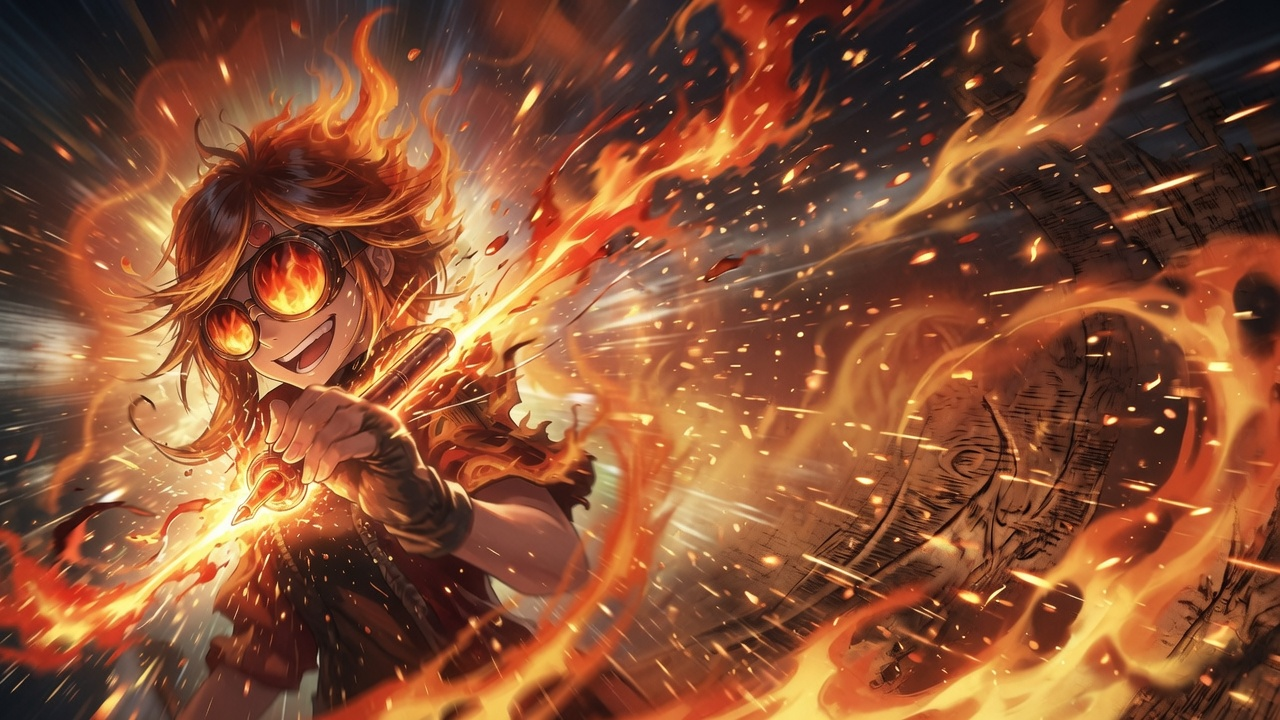 Alinta Ember — Pyrography Künstlerin mit feurigen Goggles und brennendem Brenneisen